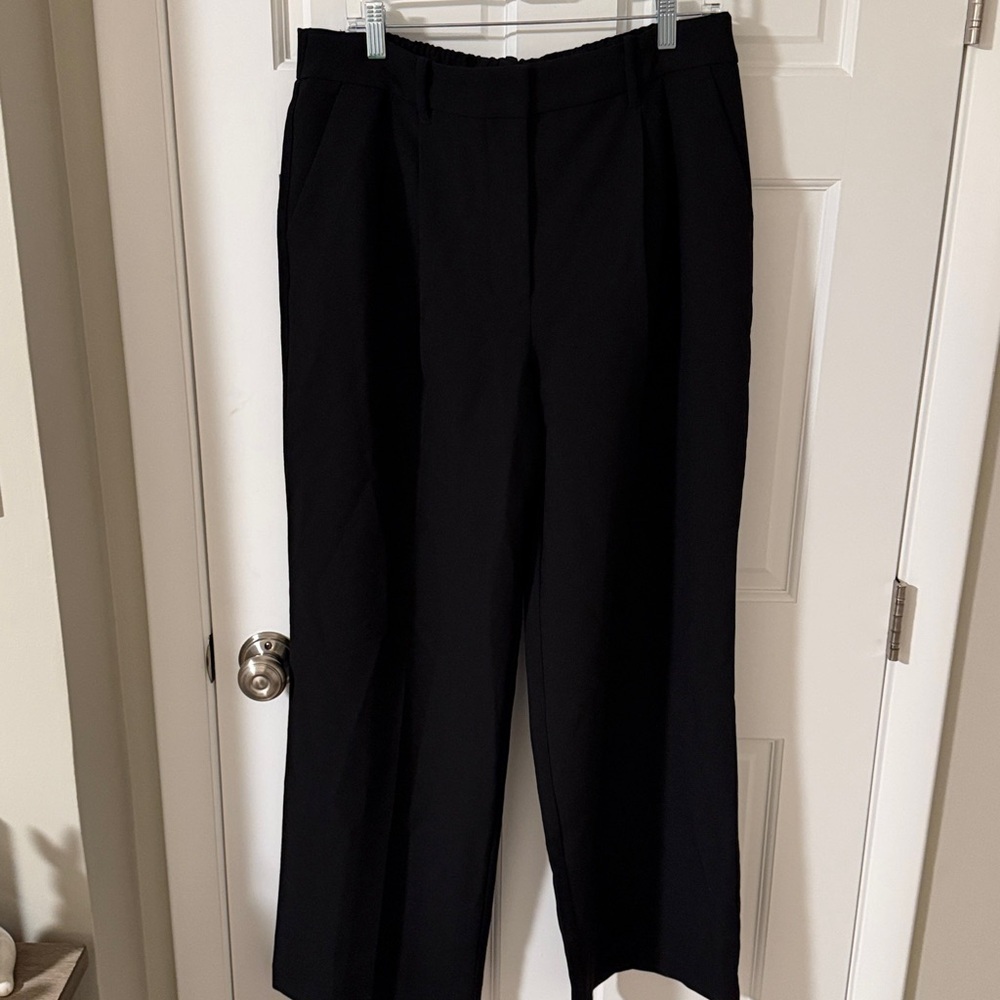 Nine West Black Wide-Leg Dress Pleated Front Pants Elastic Back Waist Large